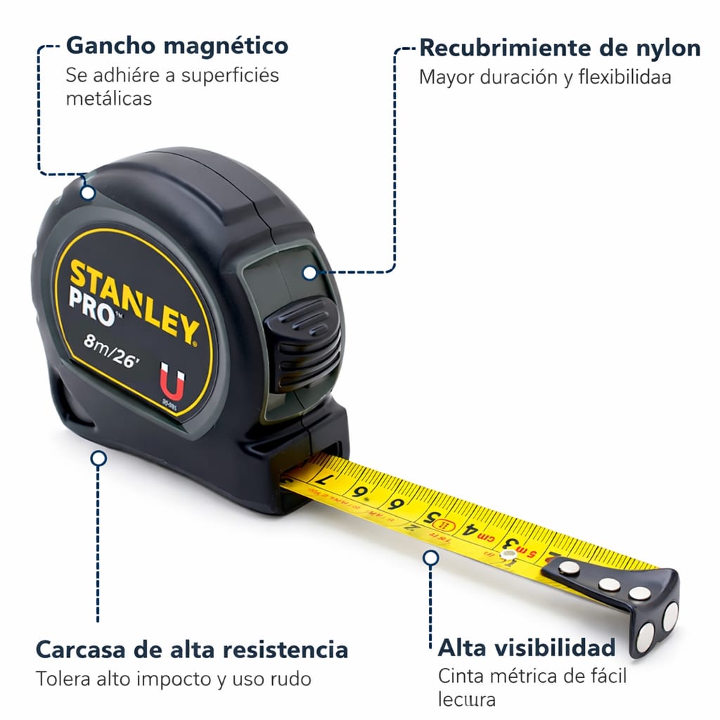 CINTA METRICA WINCHA STANLEY PRO 8 METROS MAGNETICA PROFESIONAL - 2