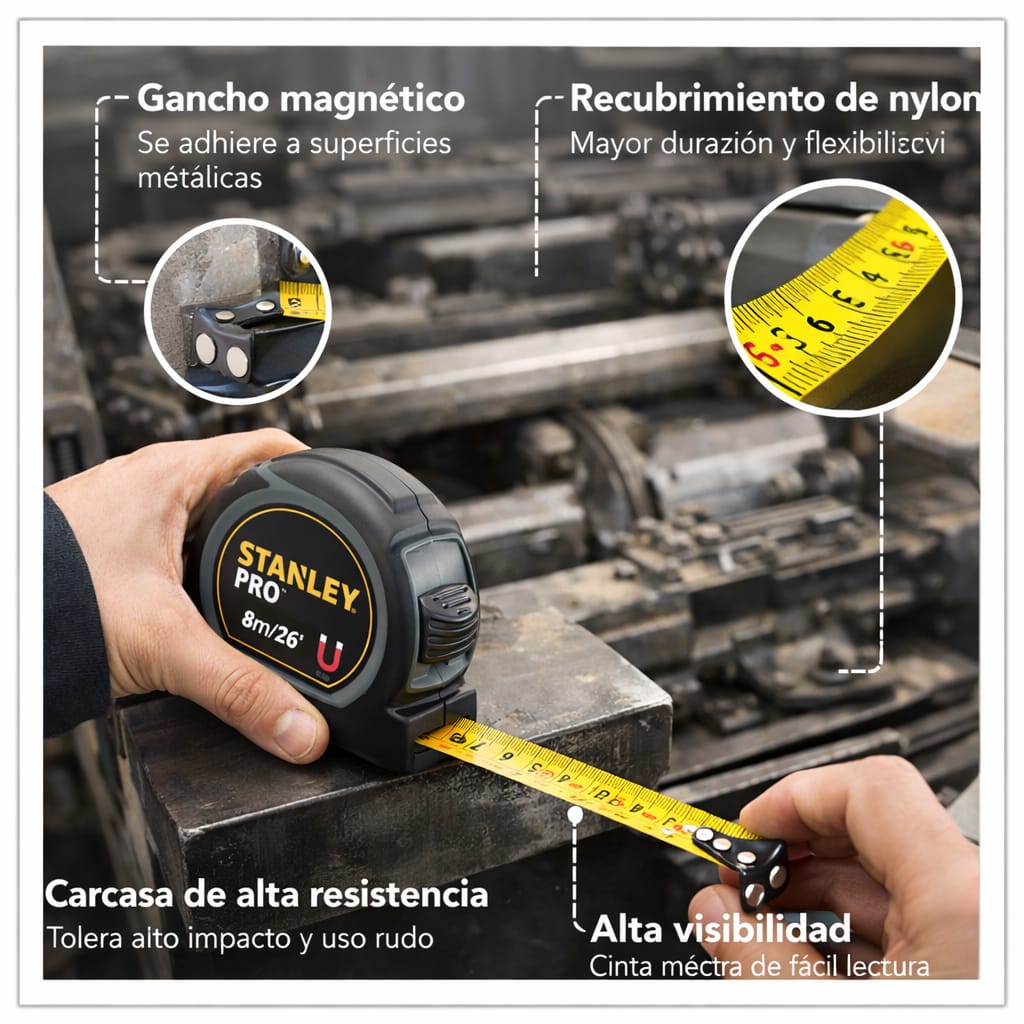 CINTA METRICA WINCHA STANLEY PRO 8 METROS MAGNETICA PROFESIONAL - 3