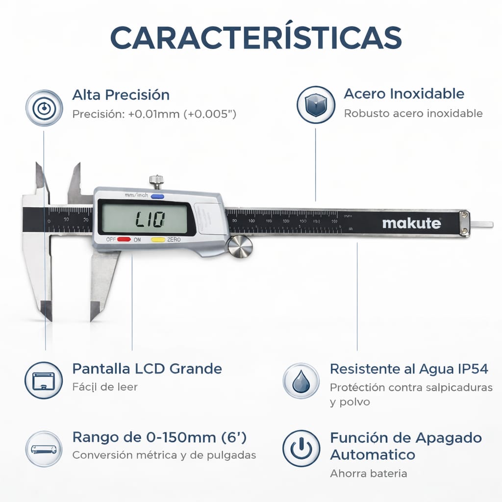 CALIBRADOR VERNIER DIGITAL MAKUTE 150MM ACERO INOX ALTA PRECISIÓN LCD - 3