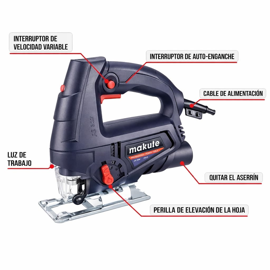 SIERRA CALADORA 710W MAKUTE INDUSTRIAL CON GUÍA LASER CORTE MADERA Y METAL - 3