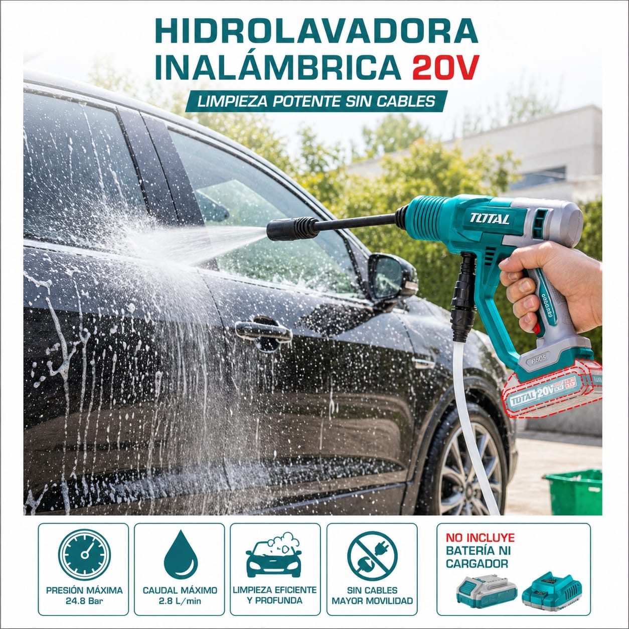 HIDROLAVADORA INALÁMBRICA PORTÁTIL TOTAL 20V SIN BATERÍA NI CARGADOR TPWLI2036 - 5