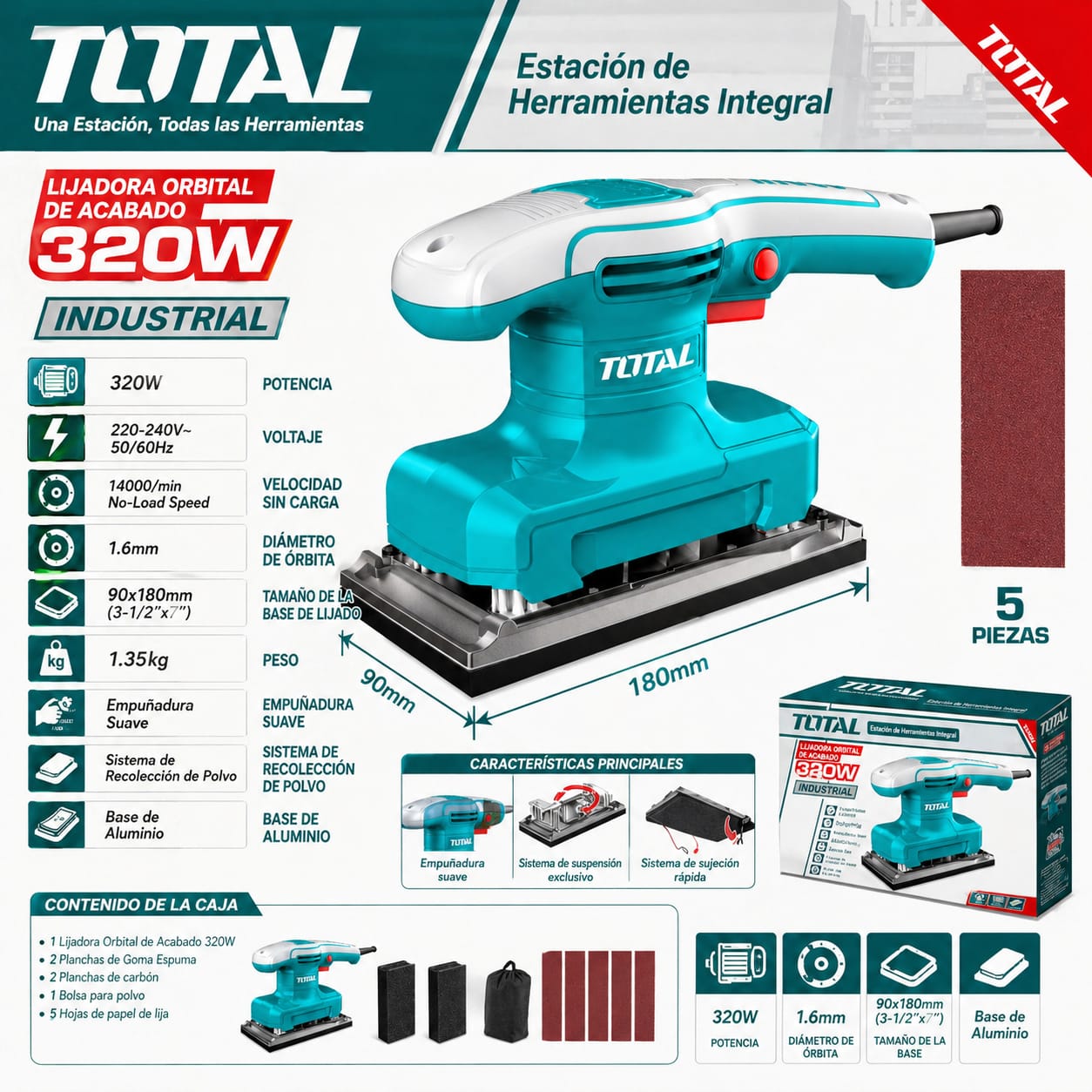 LIJADORA ORBITAL RECTANGULAR TOTAL 320W MEDIA LIJA RECTANGULAR INDUSTRIAL TF1301836 - 3