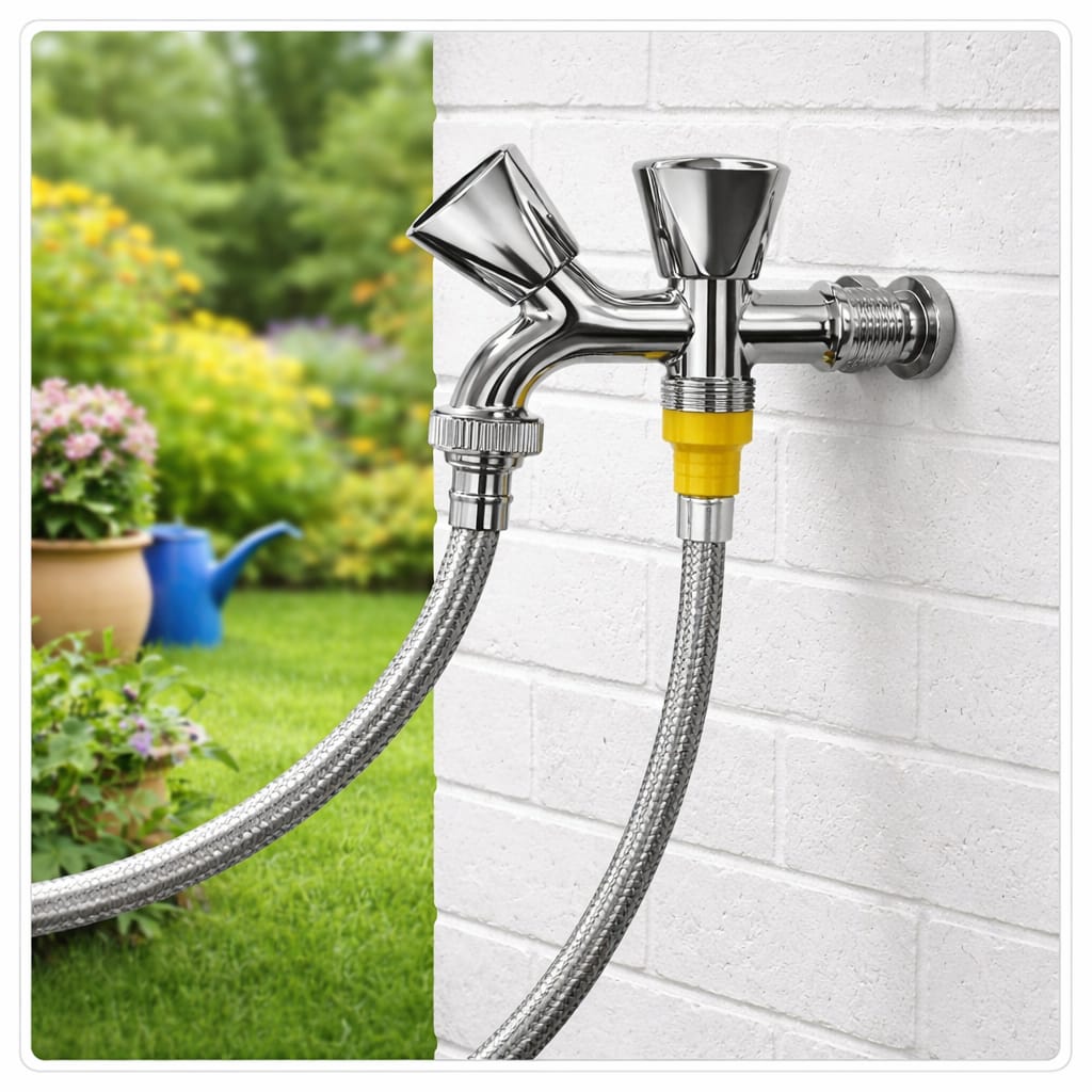 GRIFO DOBLE SALIDA PARA LAVANDERÍA LAVADERO Y JARDÍN CROMADO FORTALY - 3