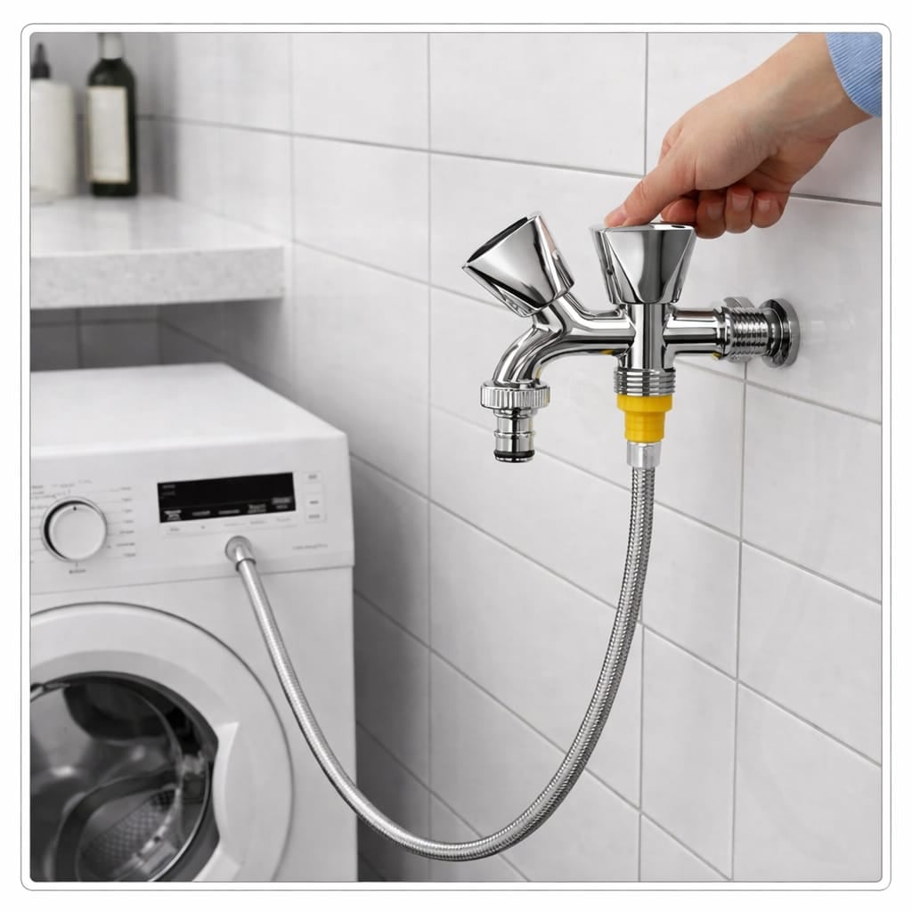 GRIFO DOBLE SALIDA PARA LAVANDERÍA LAVADERO Y JARDÍN CROMADO FORTALY - 4