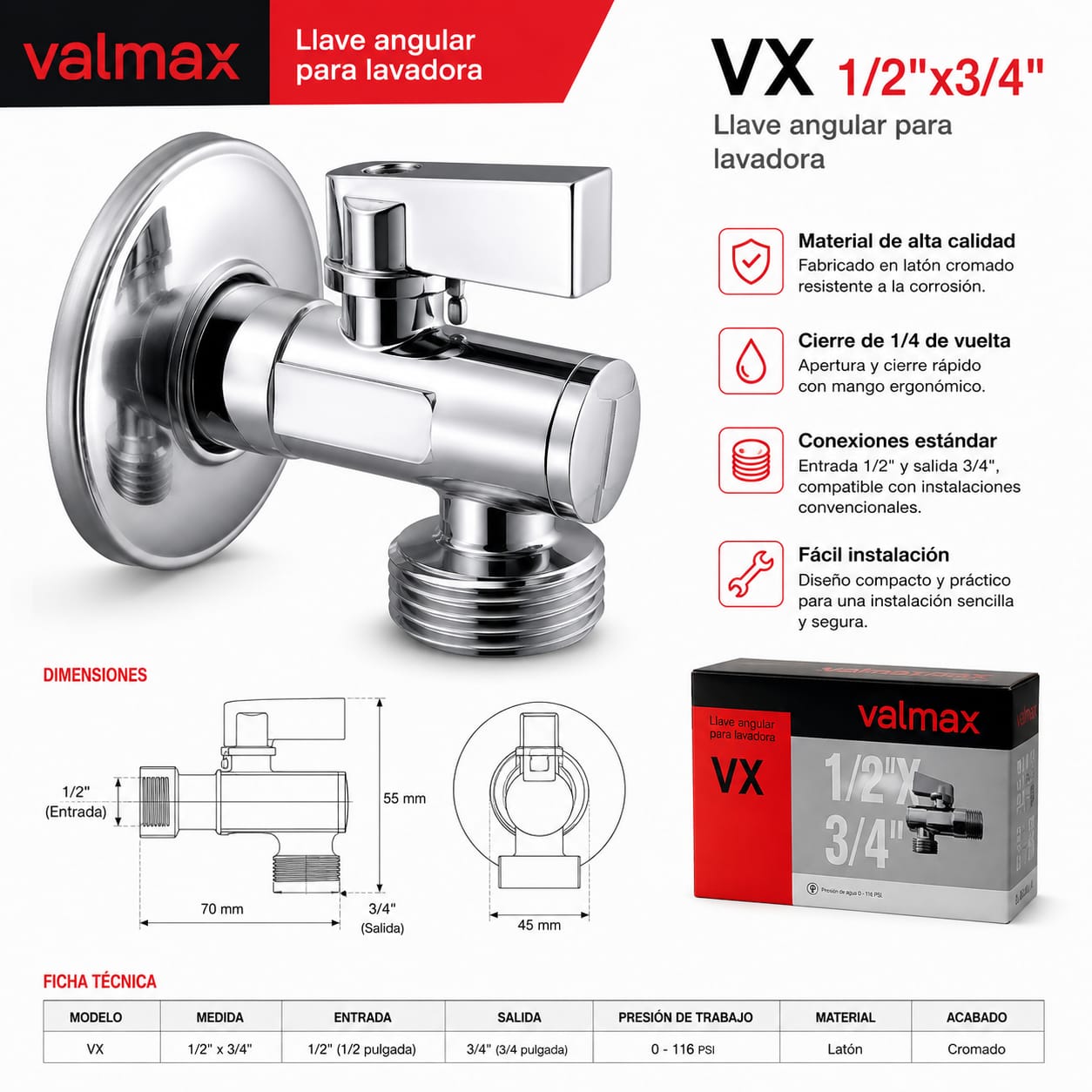 GRIFO CAÑO PARA LAVADORA CROMADO VALMAX - 2