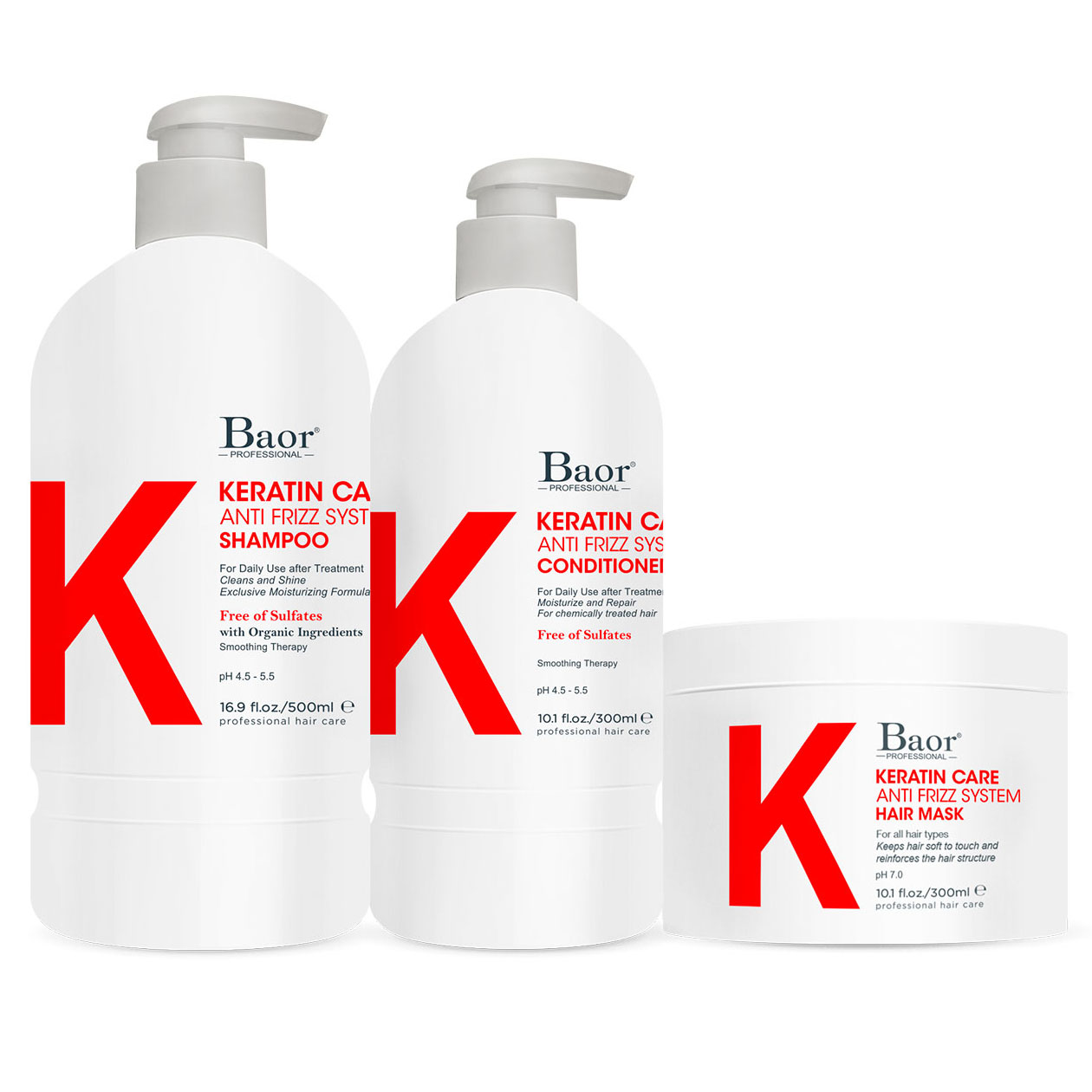 BAOR KERATIN CARE SHAMPOO 500 ML + CONDITIONER 300 ML + MASK 300 ML - 1