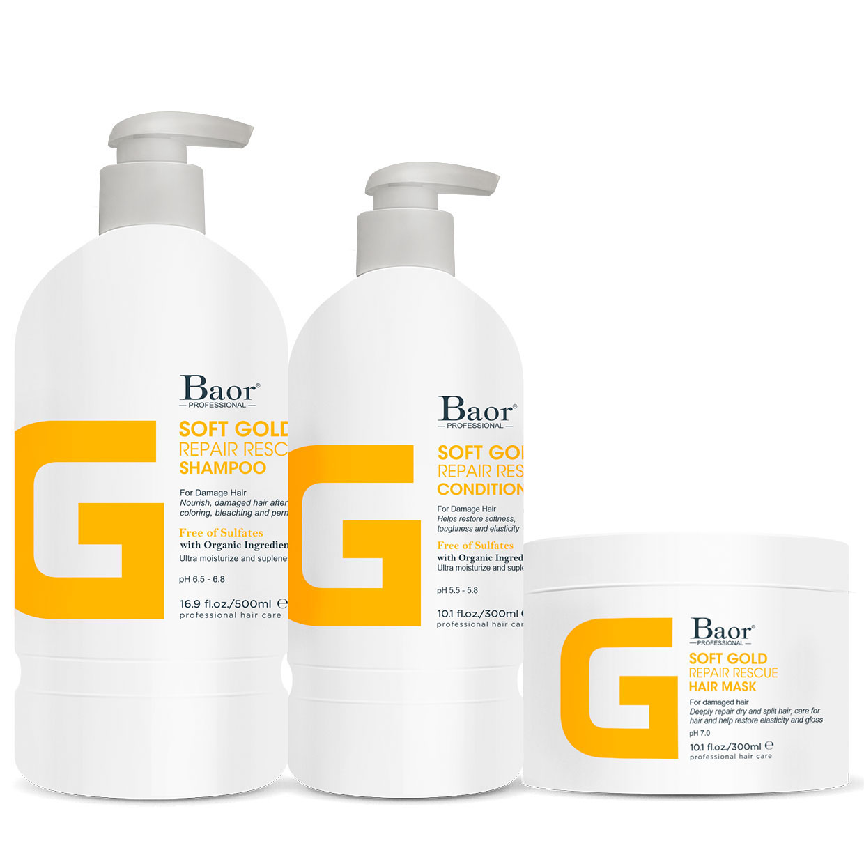 BAOR SOFT GOLD SHAMPOO 500 ML + CONDITIONER 300 ML + MASK 300 ML - 1