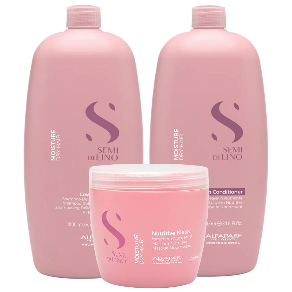 ALFAPARF SEMI DI LINO NUTRITIVE SHAMPOO 1000 ML + CONDITIONER 1000 ML + MASK 500 ML - 1