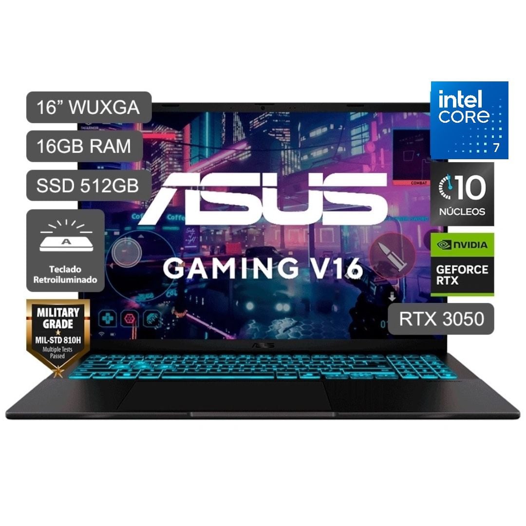 LAPTOP GAMER V16 ASUS CORE 7 RTX3050-6GB 16GB RAM 512GB SSD WIN11 - V3607VJ-TK205W - 1