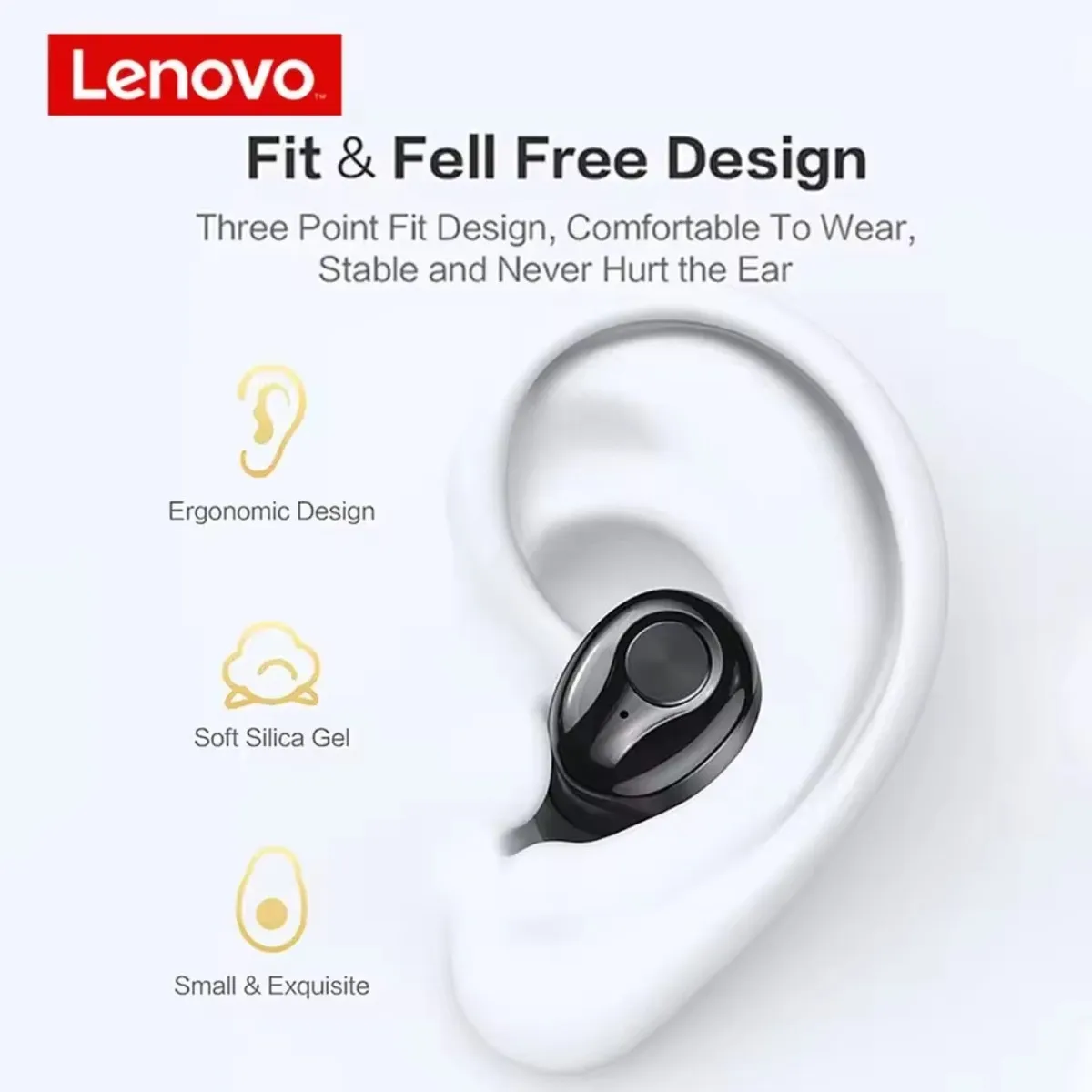 LENOVO AUDIFONO BT IN EAR- HT18 NEGRO - 3