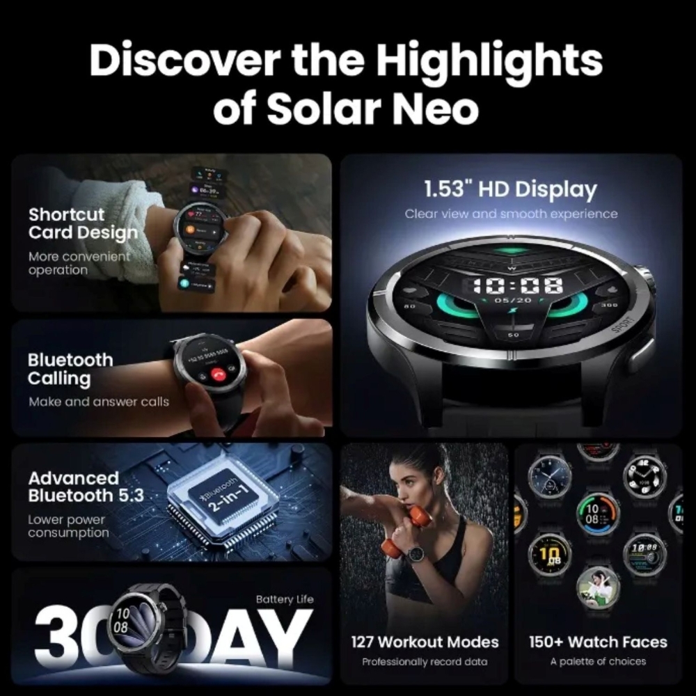 HAYLOU SMARTWATCH SOLAR NEO (LS21) NEGRO + LENOVO AUDIFONO BT TA120 NEGRO - 5