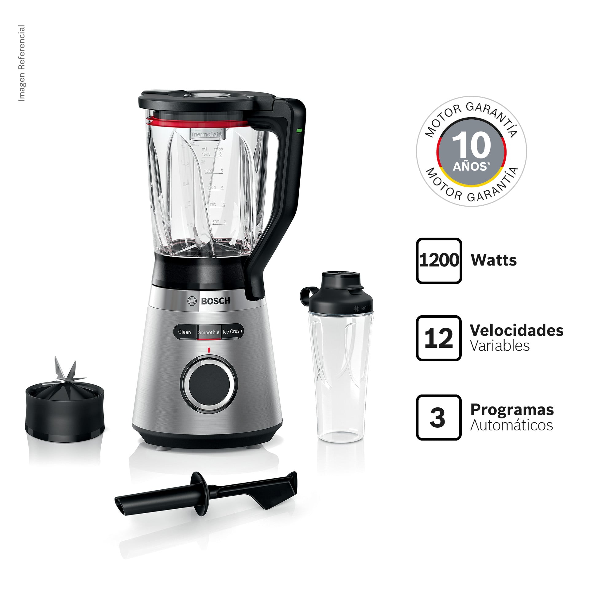 LICUADORA BOSCH VITAPOWER 2 EN 1 SERIE 4 INOX 1200 W - MMB6384M - 1