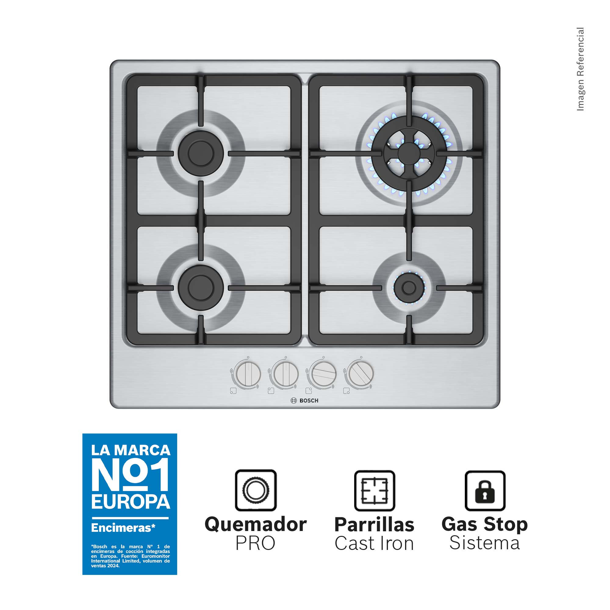 ENCIMERA EMPOTRABLE A GAS BOSCH 4 QUEMADORES PGH6B5K90 - 1