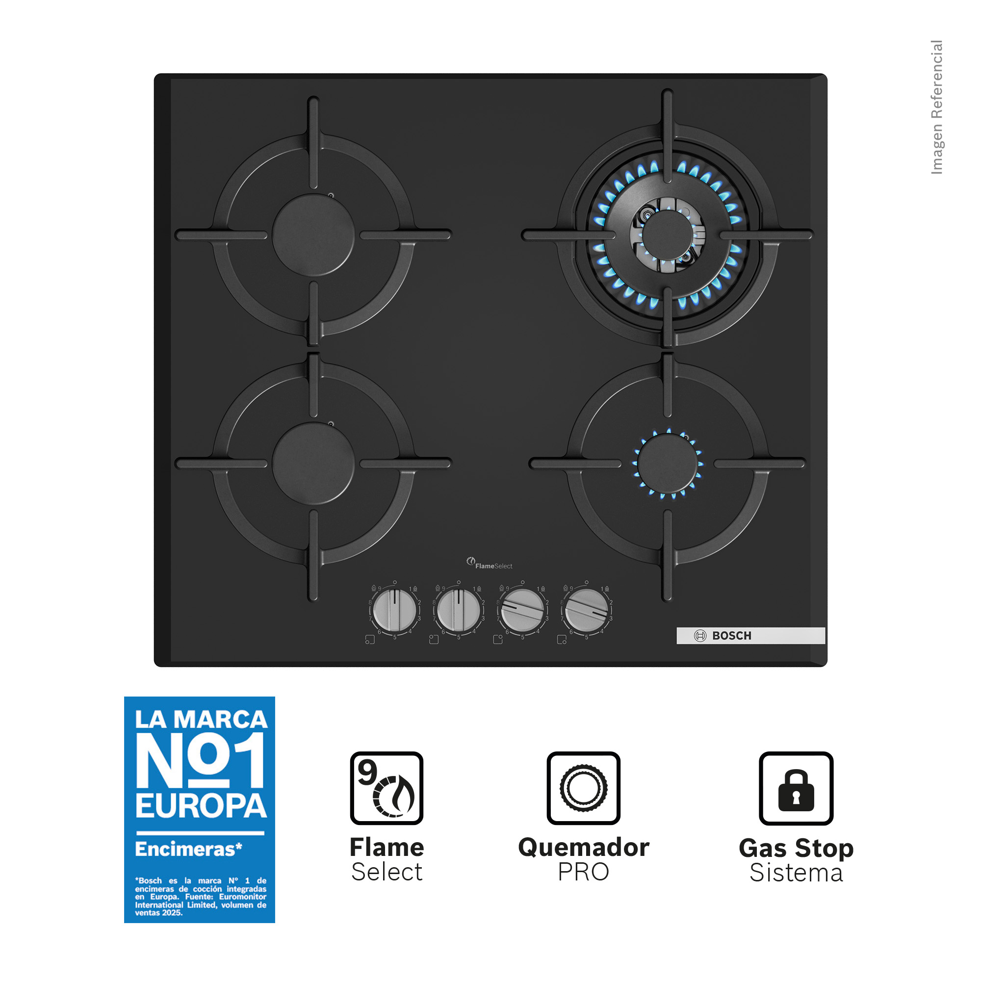 ENCIMERA EMPOTRABLE A GAS BOSCH 4 QUEMADORES PPH6A6I10 - 1