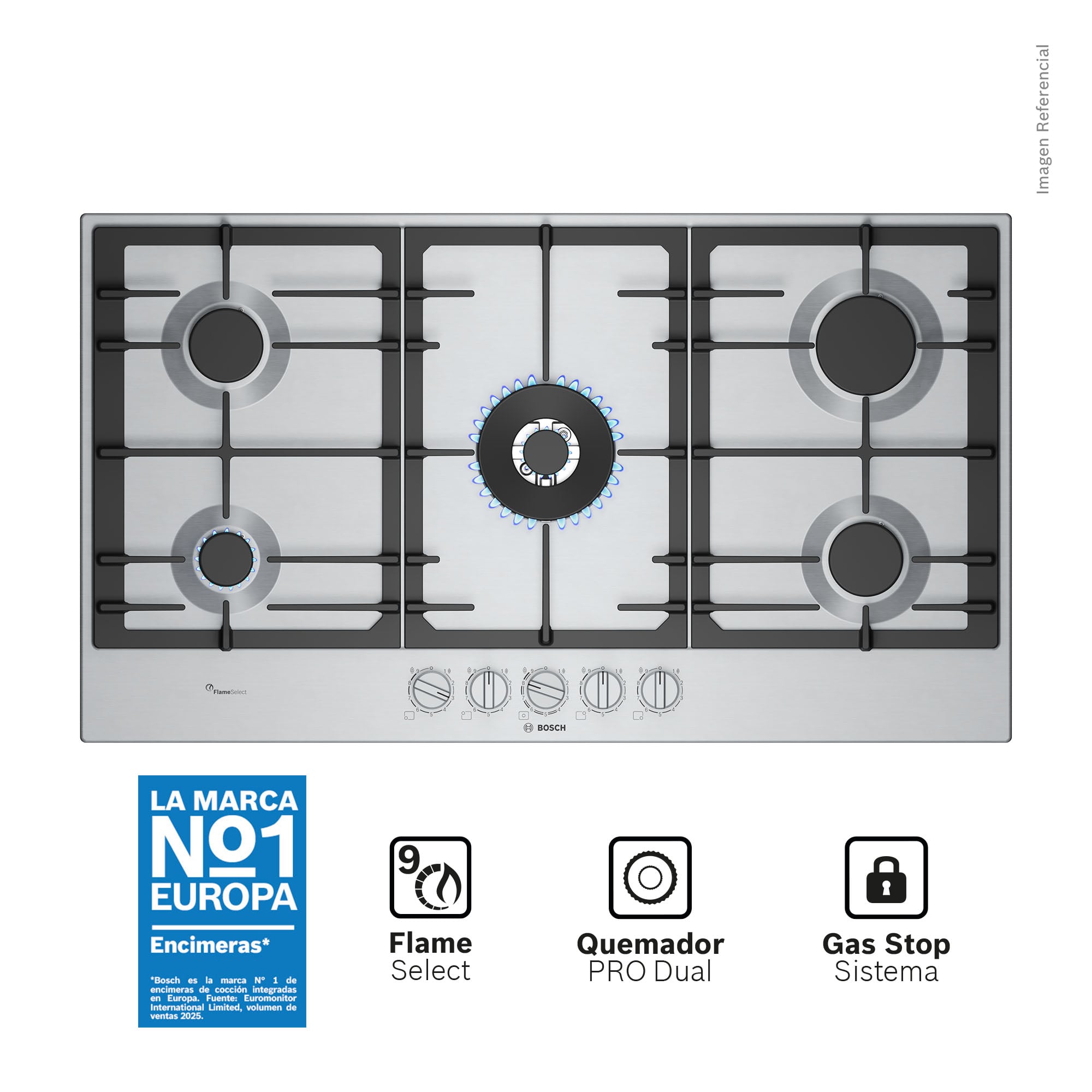 ENCIMERA A GAS BOSCH 90CM INOX SERIE 6 - PCR9A5I90 - 1