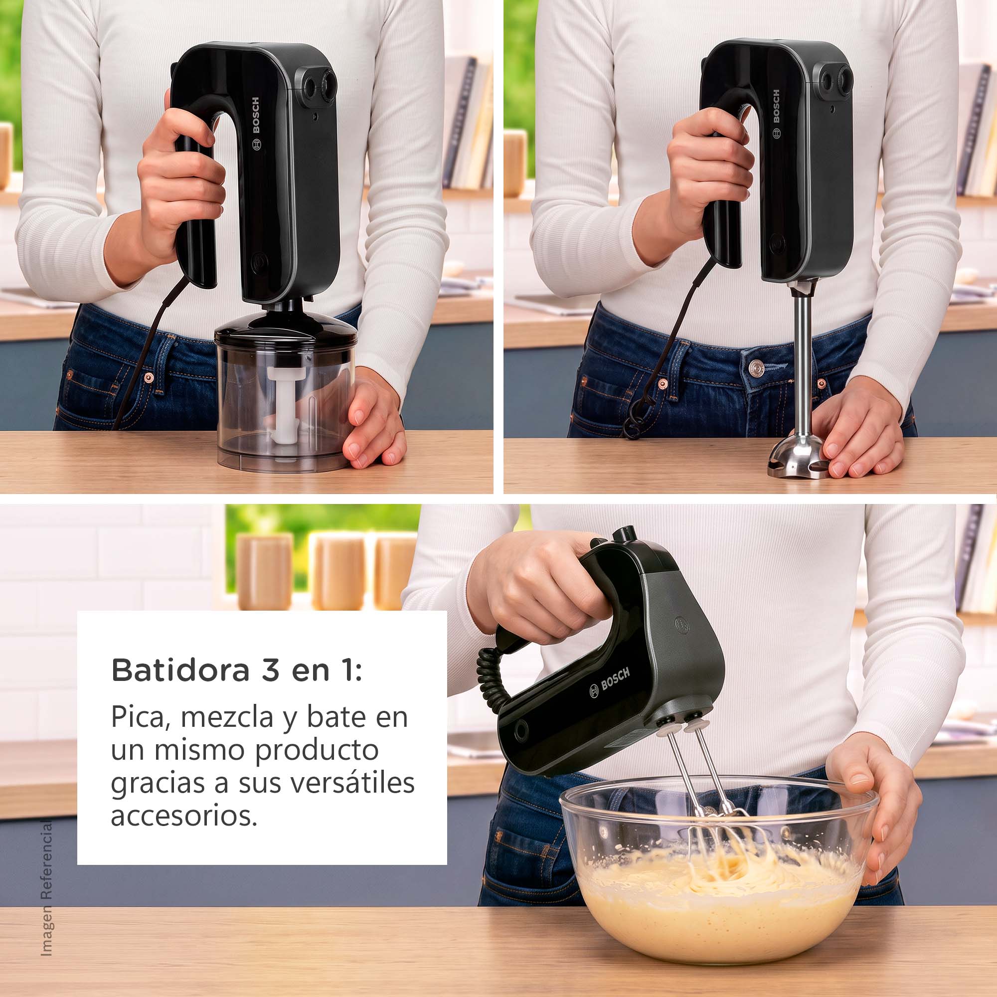BATIDORA DE MANO BOSCH 3 EN 1 NEGRA 850 W - MFQ4980B - 3