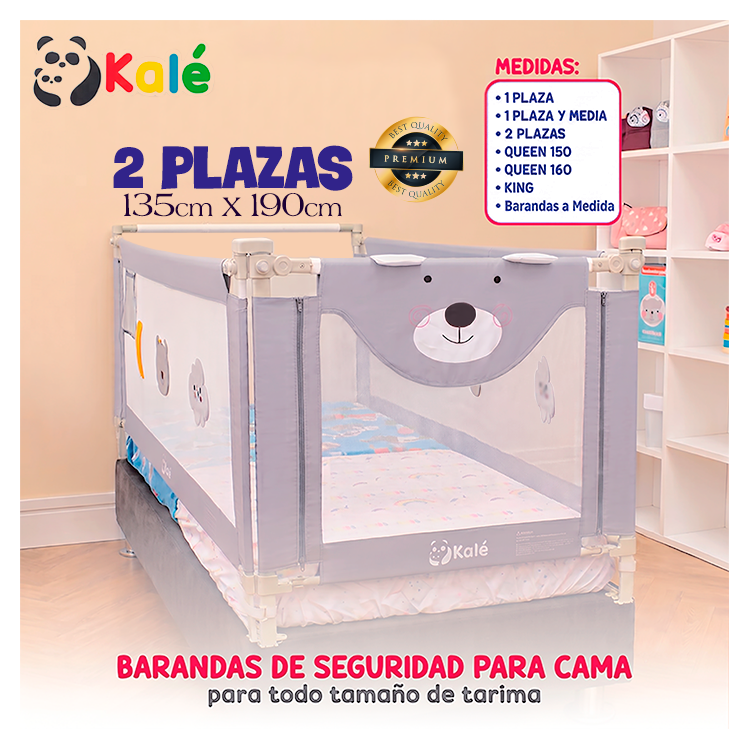 PACK 3 BARANDAS DE SEGURIDAD 2 PLAZAS PARA CAMA DE BEBES Y NIÑOS - 1