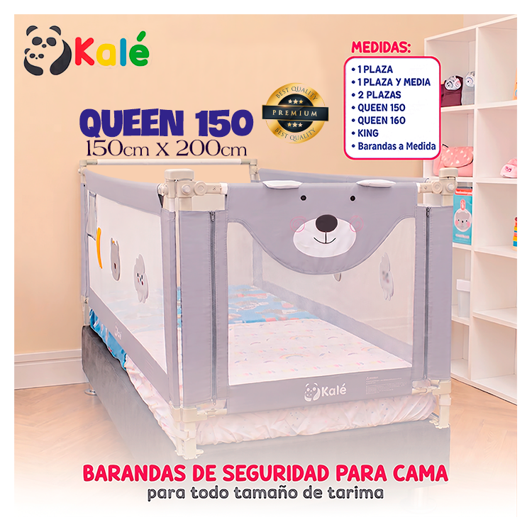 PACK 3 BARANDAS DE SEGURIDAD QUEEN 150X200 PARA CAMA DE BEBES Y NIÑOS - 1