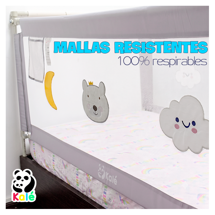 PACK 3 BARANDAS DE SEGURIDAD QUEEN 150X200 PARA CAMA DE BEBES Y NIÑOS - 2