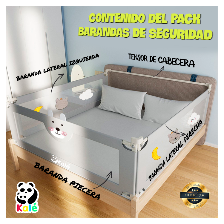 PACK 3 BARANDAS DE SEGURIDAD QUEEN 150X200 PARA CAMA DE BEBES Y NIÑOS - 5