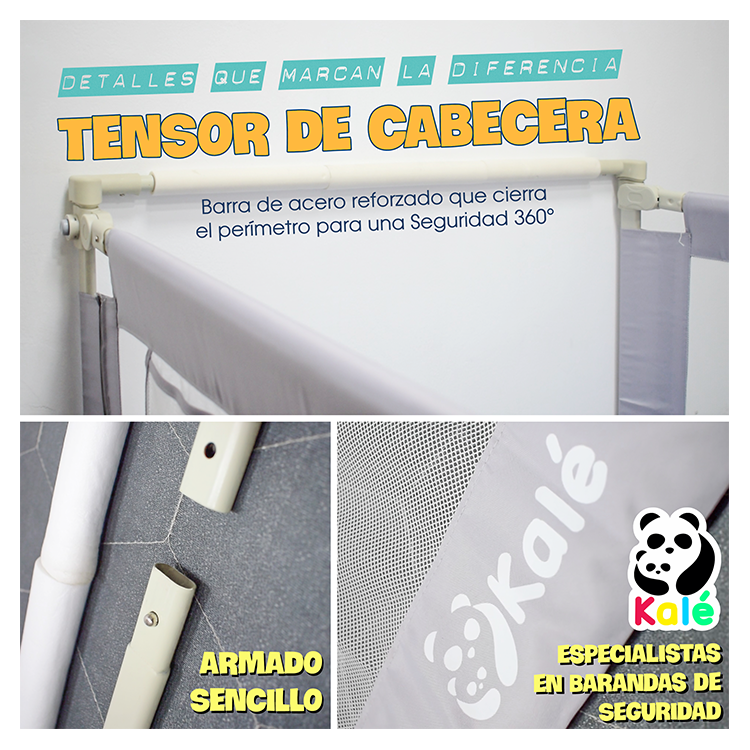 PACK 3 BARANDAS DE SEGURIDAD QUEEN 150X200 PARA CAMA DE BEBES Y NIÑOS - 6