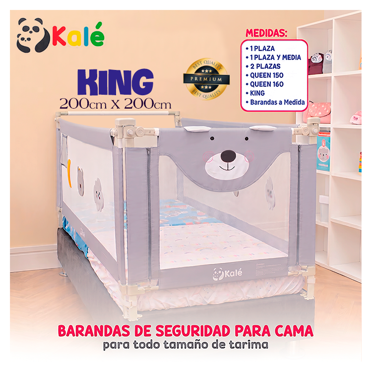 PACK 3 BARANDAS DE SEGURIDAD KING PARA CAMA DE BEBES Y NIÑOS - 1