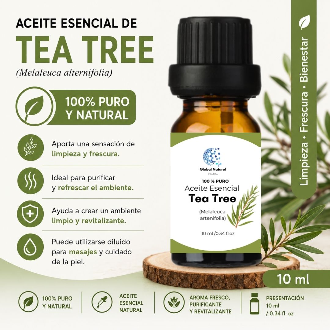 ACEITE ESENCIAL DE TEA TREE NATURAL PARA AROMATERAPIA Y  DIFUSOR FCO 10ML  – GLOBAL - 3