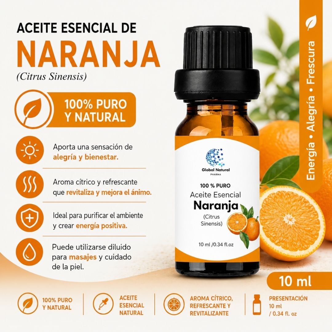ACEITE ESENCIAL DE NARANJA NATURAL PARA AROMATERAPIA Y  DIFUSOR FCO 10ML  – GLOBAL - 3