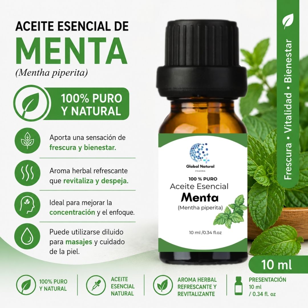 ACEITE ESENCIAL DE MENTA NATURAL PARA AROMATERAPIA Y DIFUSOR FCO 10ML – GLOBAL - 3