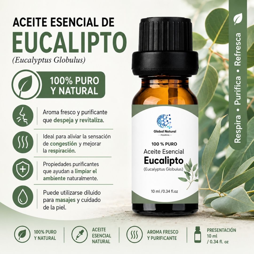 ACEITE ESENCIAL DE EUCALIPTO NATURAL PARA AROMATERAPIA Y  DIFUSOR FCO 10ML  – GLOBAL - 3