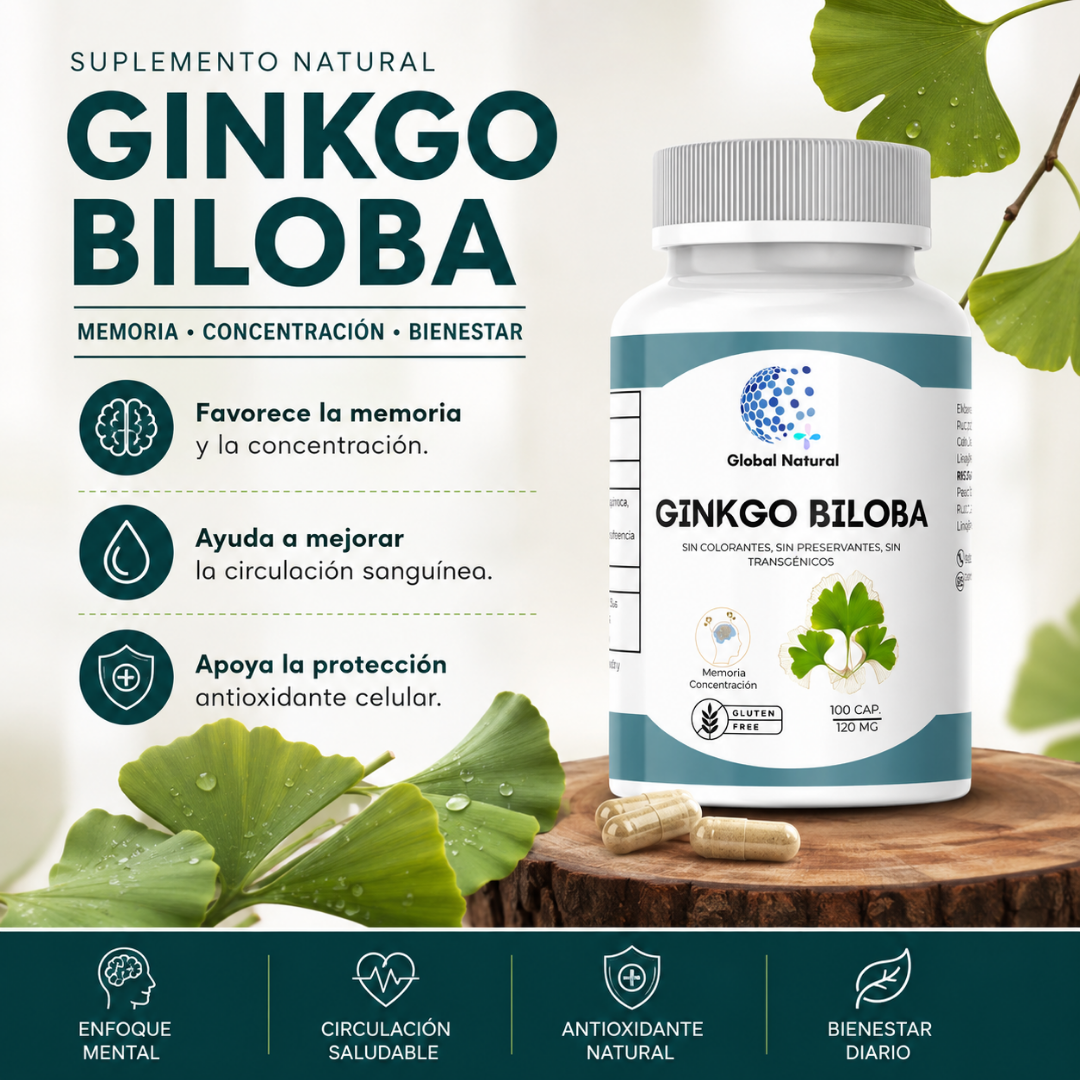 GINKGO BILOBA EN CAPSULAS 100 UNIDADES DE 120 MG - GLOBAL NATURAL - 3