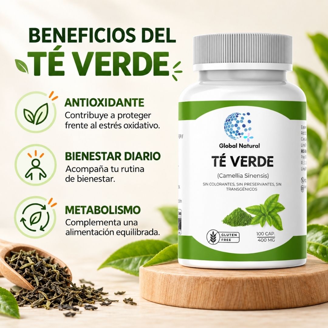 TE VERDE EN CAPSULAS 100 UNIDADES DE 400MG - GLOBAL NATURAL - 3