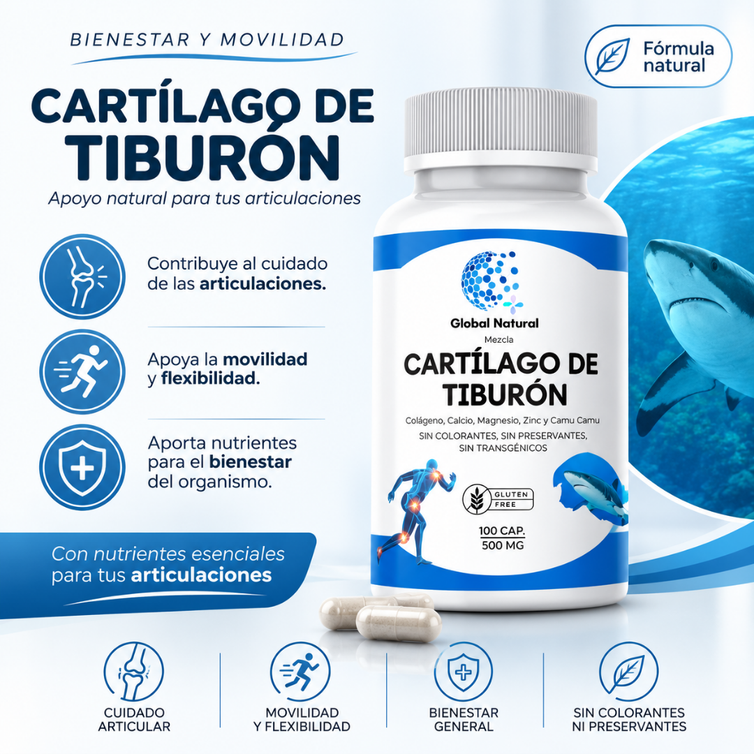 CARTILAGO DE TIBURON EN CAPSULAS 100 UNIDADES DE 500MG - GLOBAL NATURAL - 4