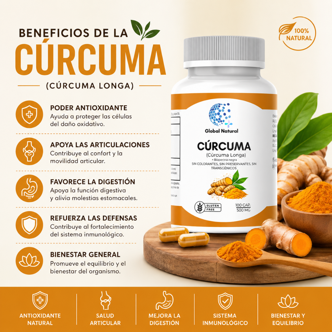 CURCUMA  EN CAPSULAS 100 UNIDADES DE 500MG - GLOBAL NATURAL - 4