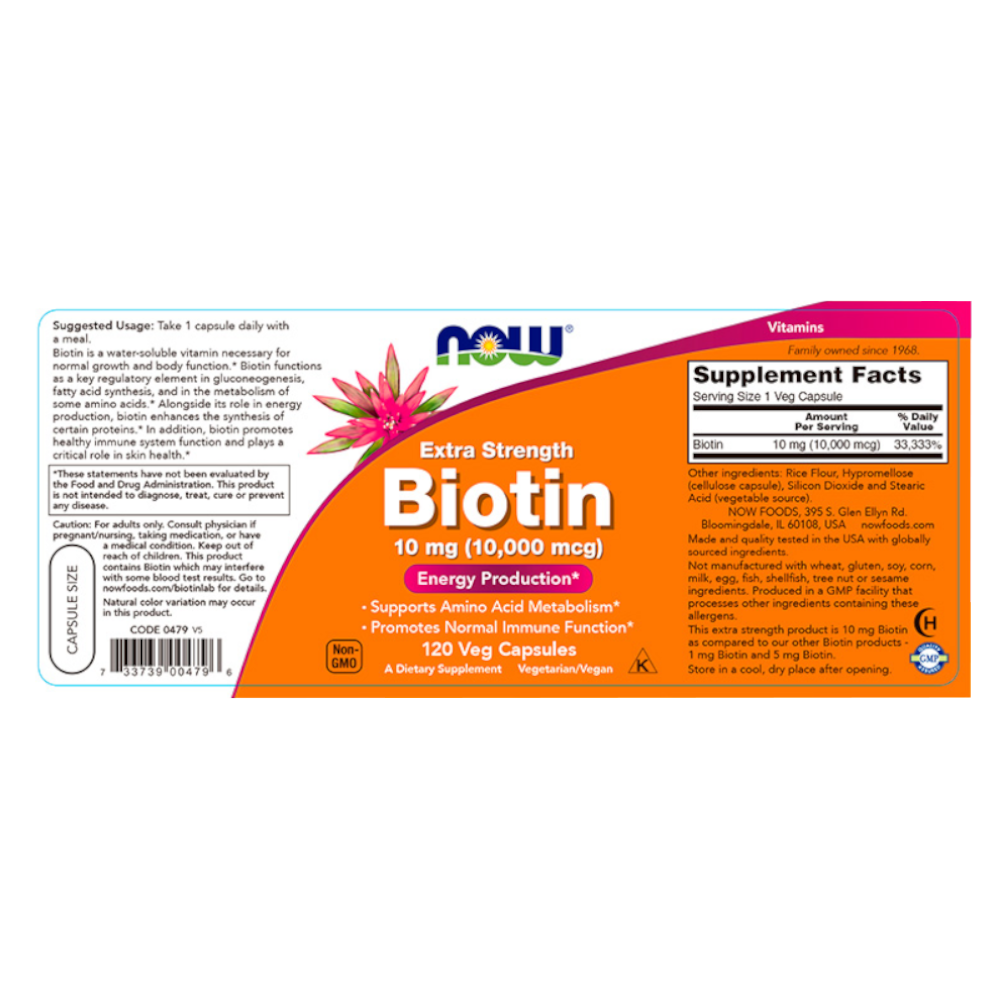 SUPLEMENTO BIOTINA EXTRA FUERTE NOW FOODS 10,000 MCG UNIDAD 120 - 2