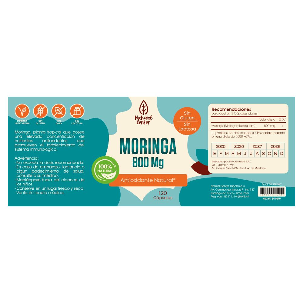 Moringa 800 mg - 120 Cápsulas - 2