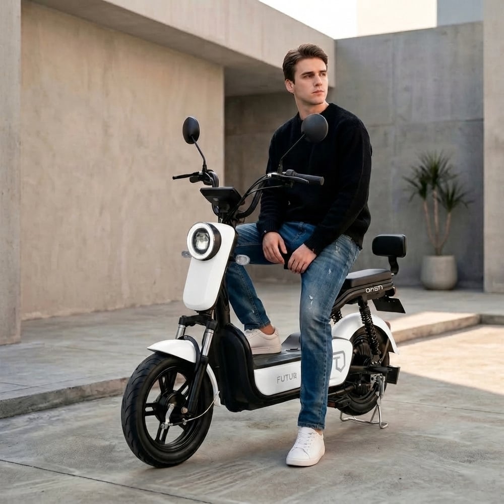 BICIMOTO ELÉCTRICA OXEN DE LITIO, 25KMH, 35KM, 350W BLANCO - BATERÍA EXTRAÍBLE. - 1
