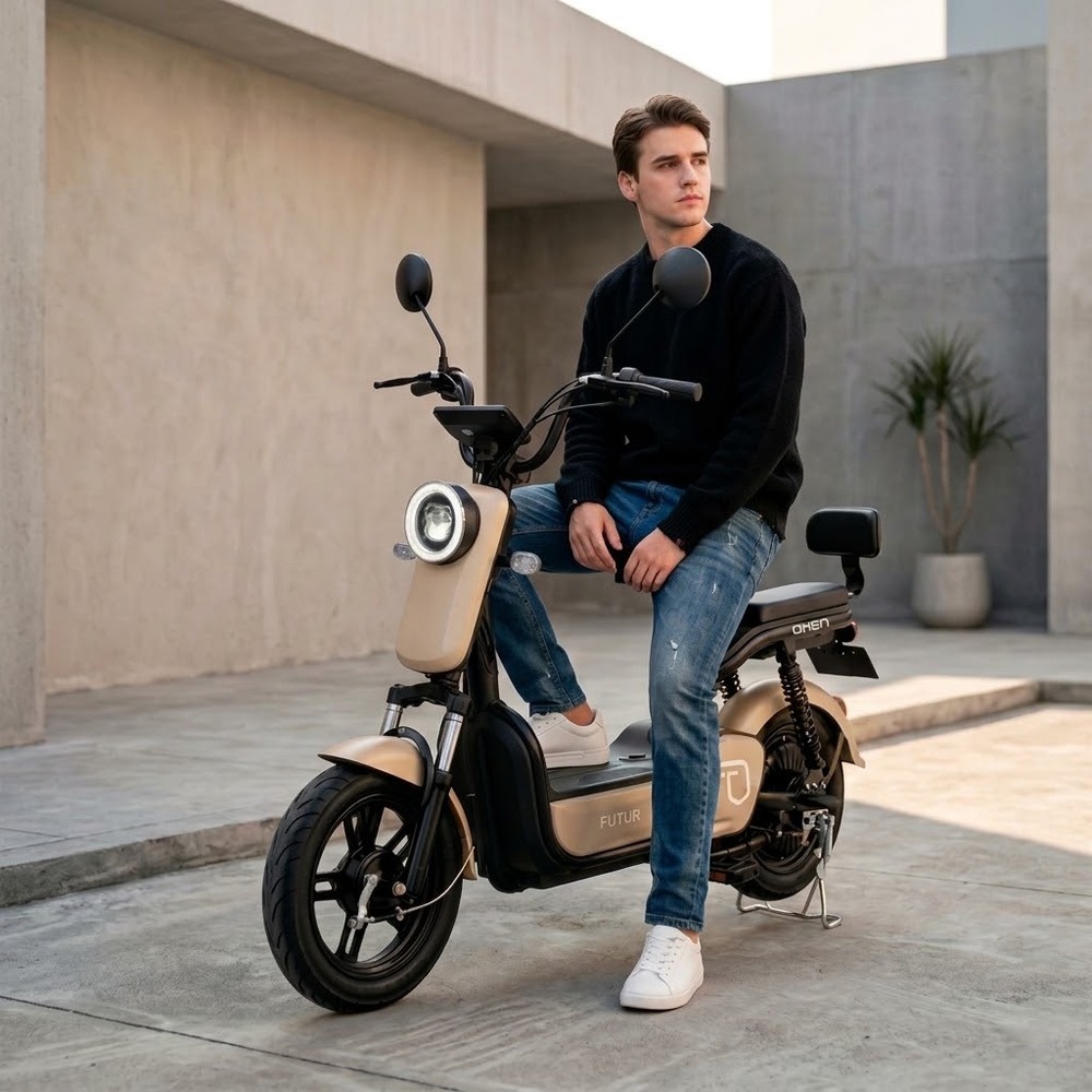 BICIMOTO ELÉCTRICA OXEN DE LITIO, 25KMH, 35KM, 350W GREIGE - BATERÍA EXTRAÍBLE - 1