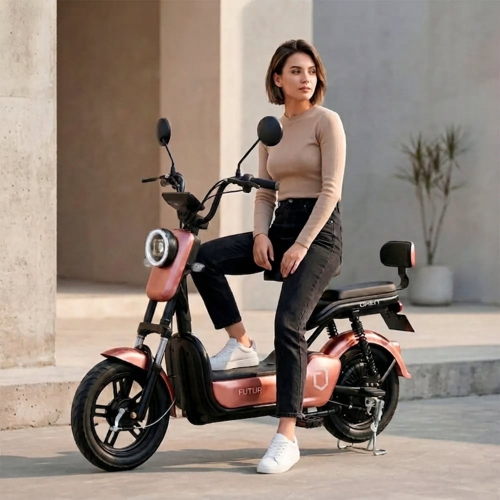 BICIMOTO ELÉCTRICA OXEN DE LITIO, 25KMH, 35KM, 350W ROSADO GOLDEN - BATERÍA EXTRAÍBLE - 1