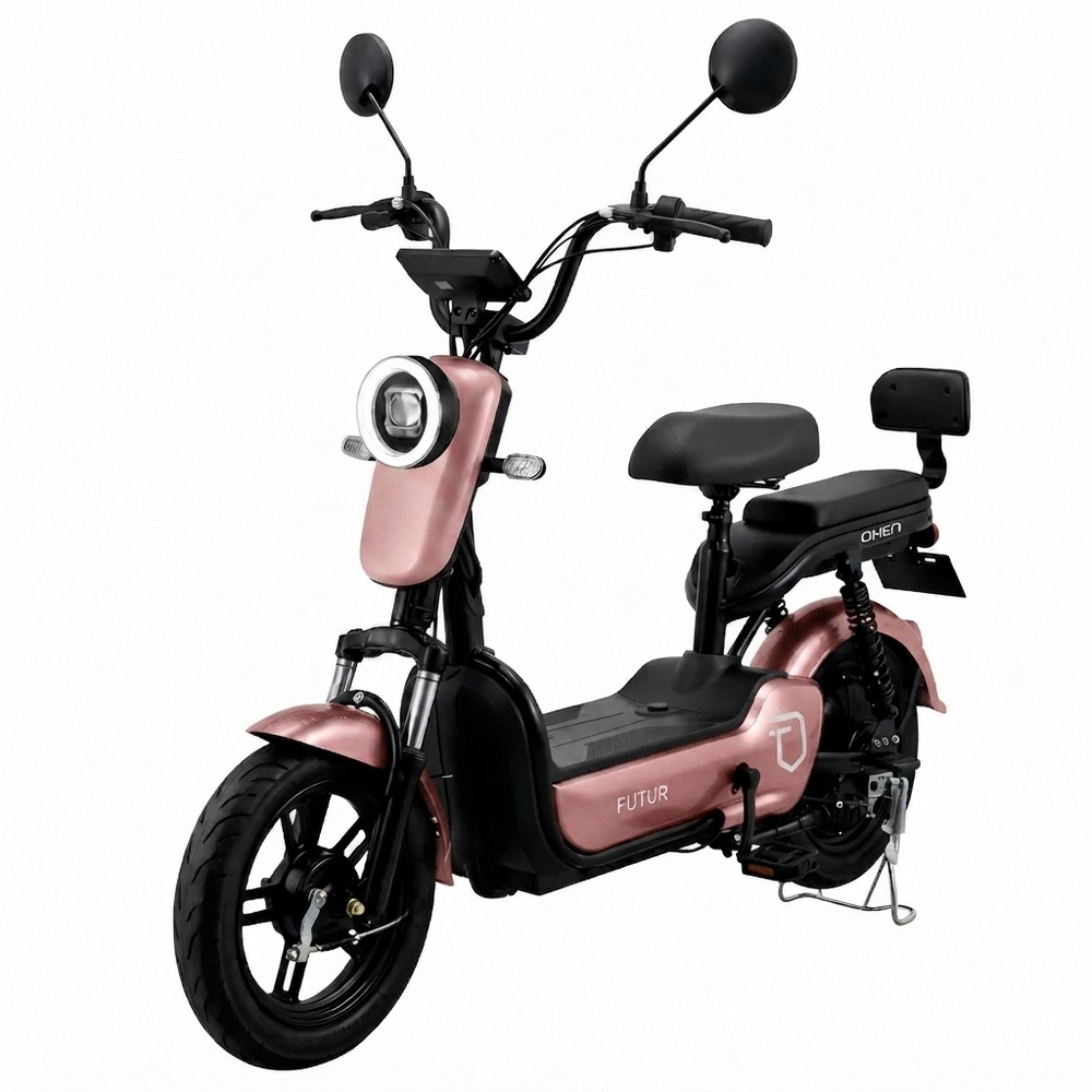 BICIMOTO ELÉCTRICA OXEN DE LITIO, 25KMH, 35KM, 350W ROSADO GOLDEN - BATERÍA EXTRAÍBLE - 2