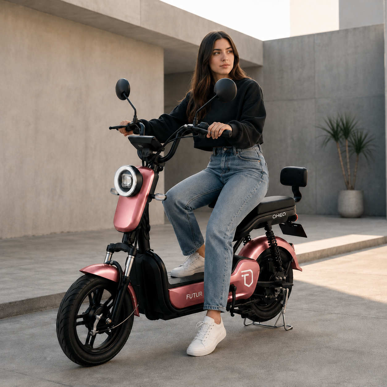 BICIMOTO ELÉCTRICA OXEN DE LITIO, 25KMH, 35KM, 350W ROSADO GOLDEN - BATERÍA EXTRAÍBLE - 2