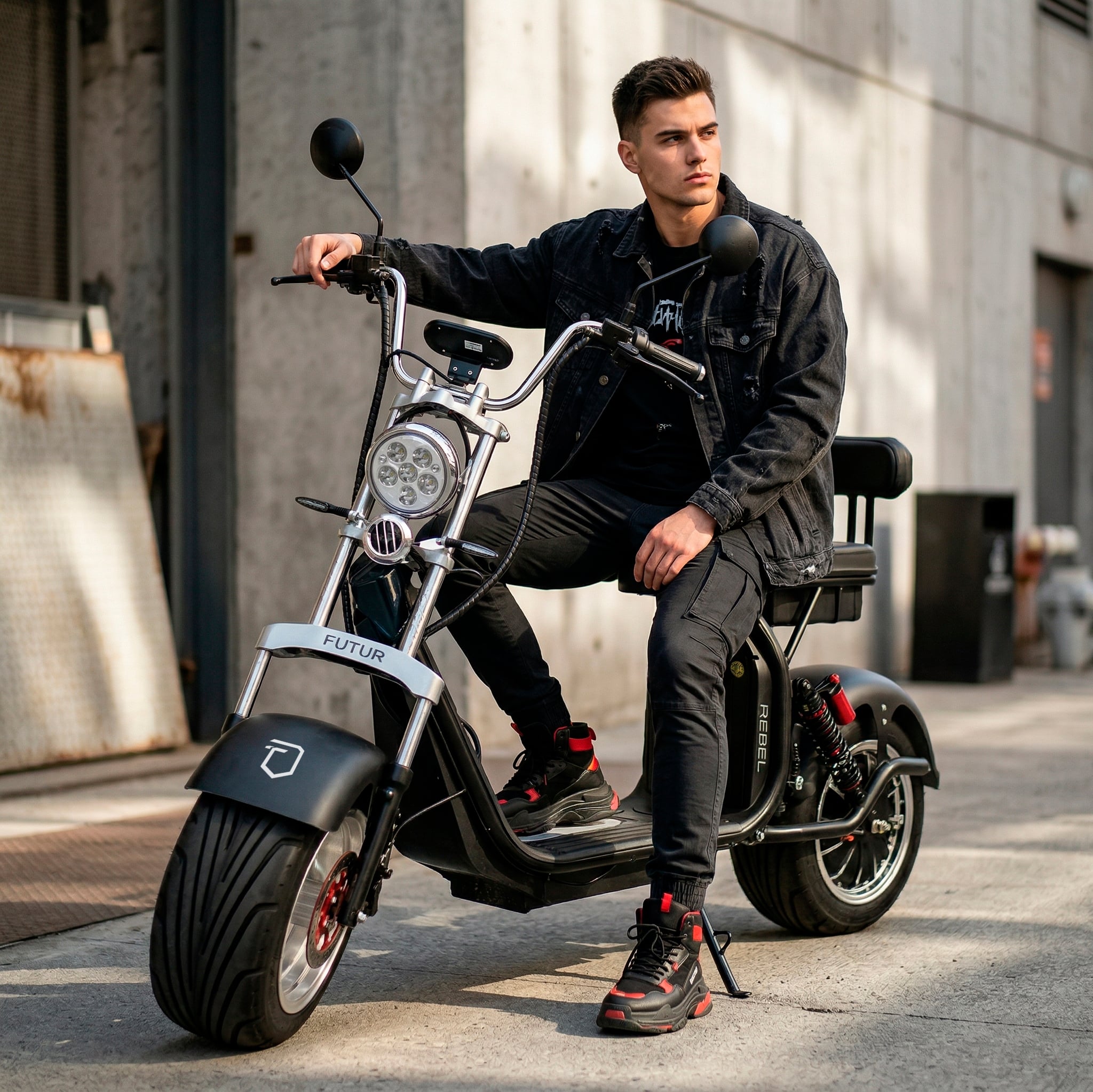 MOTO ELÉCTRICA REBEL DE LITIO, 50KMH, 45KM, 2000W NEGRO - BATERÍA EXTRAÍBLE - 1