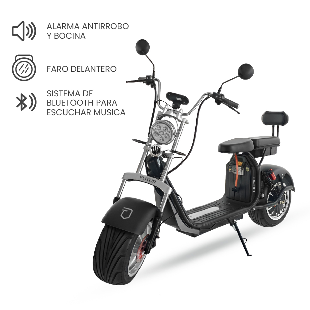 MOTO ELÉCTRICA REBEL DE LITIO, 50KMH, 45KM, 2000W NEGRO - BATERÍA EXTRAÍBLE - 8