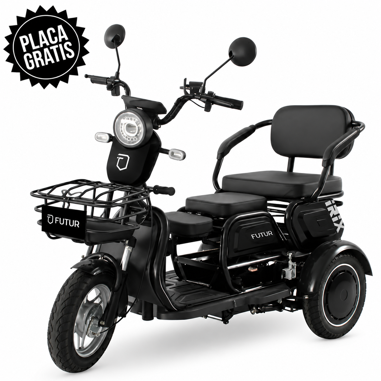 TRIMOTO ELÉCTRICA IRIX 35KM/H, 40KM, 600W NEGRO - BATERÍA EXTRAÍBLE + PLACA GRATIS - 2