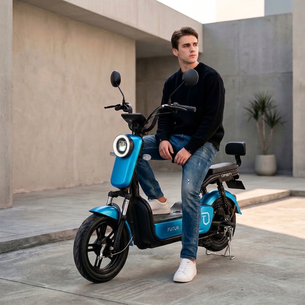 BICIMOTO ELÉCTRICA OXEN DE LITIO, 25KMH, 35KM, 350W AZUL METÁLICO - BATERÍA EXTRAÍBLE - 1