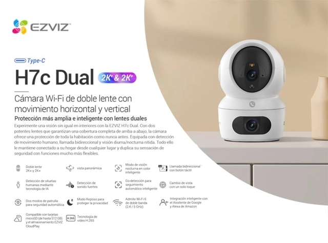 CÁMARA DE SEGURIDAD INTELIGENTE PARA INTERIORES H7C DUAL 8MP 4MP-4MP - 3