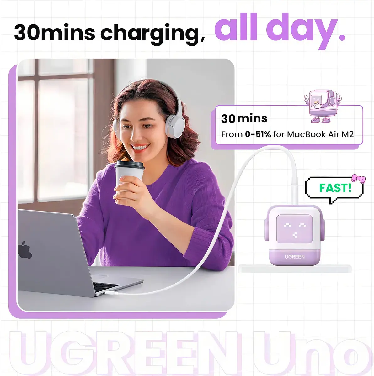 CARGADOR ROBOT GAŃ UGREEN NEXODE RG 65W 3 PUERTOS CARGA RÁPIDA USB-C/A - 4