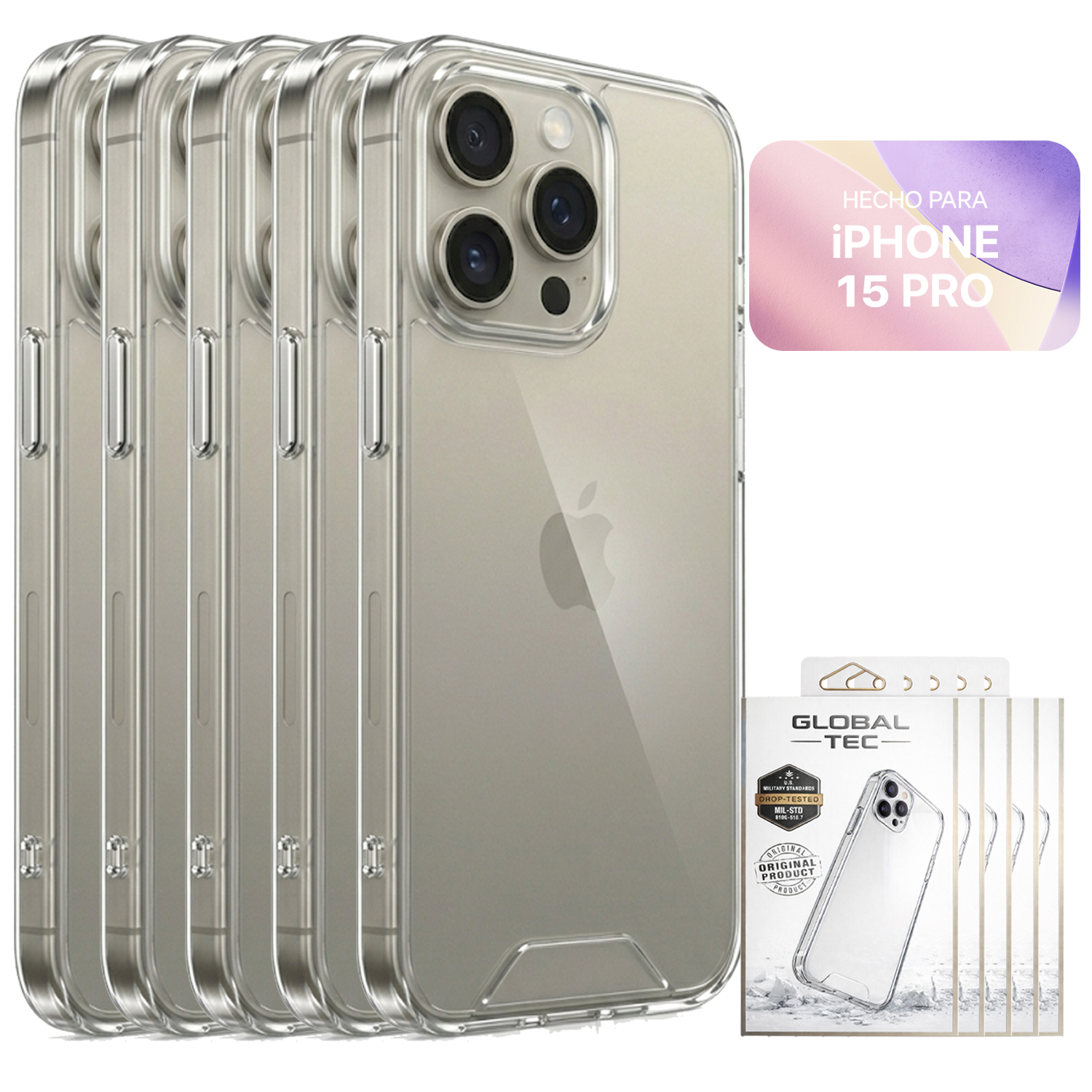 COMBO 5 SPACE CASE TRANSPARENTE PARA IPHONE 15 PRO FUNDA PARA CELULAR - 1