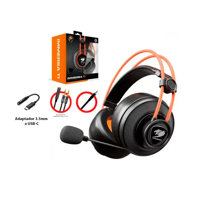 AUDÍFONO GAMING COUGAR IMMERSA TI CABLEADO 3.5MM NEGRO/NARANJA - 3H300P40T.0001 - 1