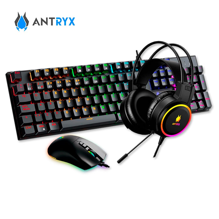 KIT GAMER ANTRYX X3 BLACK AGC-3100X3KBL-SP TECLADO MOUSE AUDIFONOS - 1